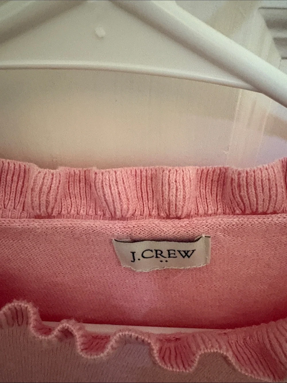 J. Crew Light Pink Ruffle Neck Pullover Sweater